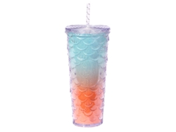 Vaso reutilizable de 24 oz con tapa de vidrio de plástico y pajita para bebidas frías NEVEANCE