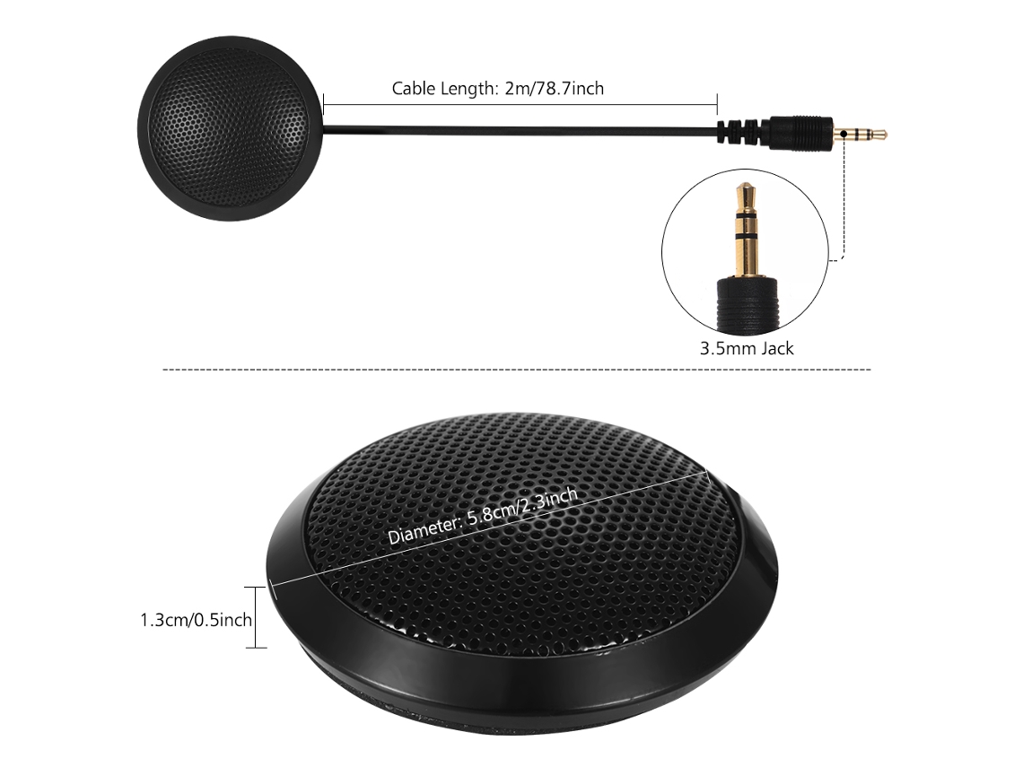 Micrófono omnidireccional portátil con cancelación de ruido, conector de 3,5 mm/USB, alta sensibilidad para conferencias, PC y podcasting.