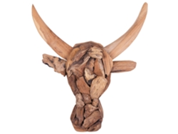 Figura decorativa de pared BELIANI Bull head de Madera de teca Madera clara 28x7x34
