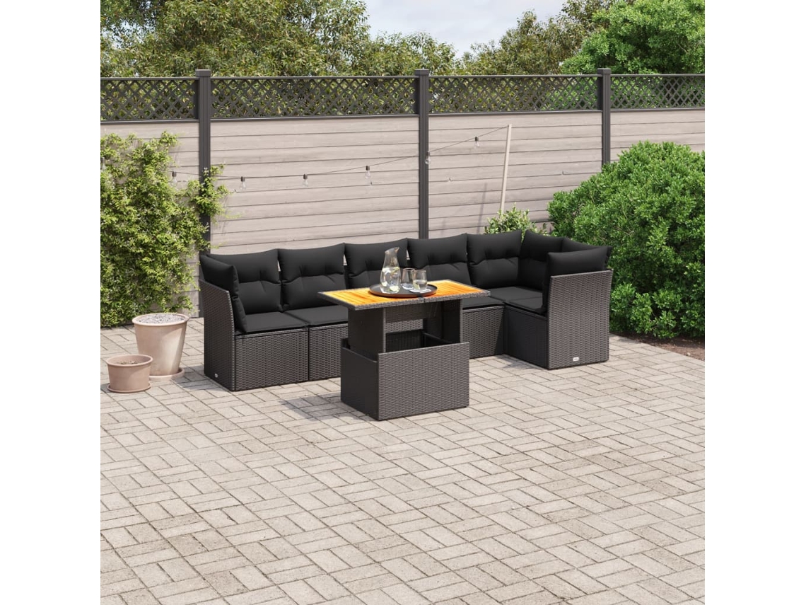 Conjunto de sofá de jardín de 7 piezas con cojines de mimbre negro de DKD Home Decor