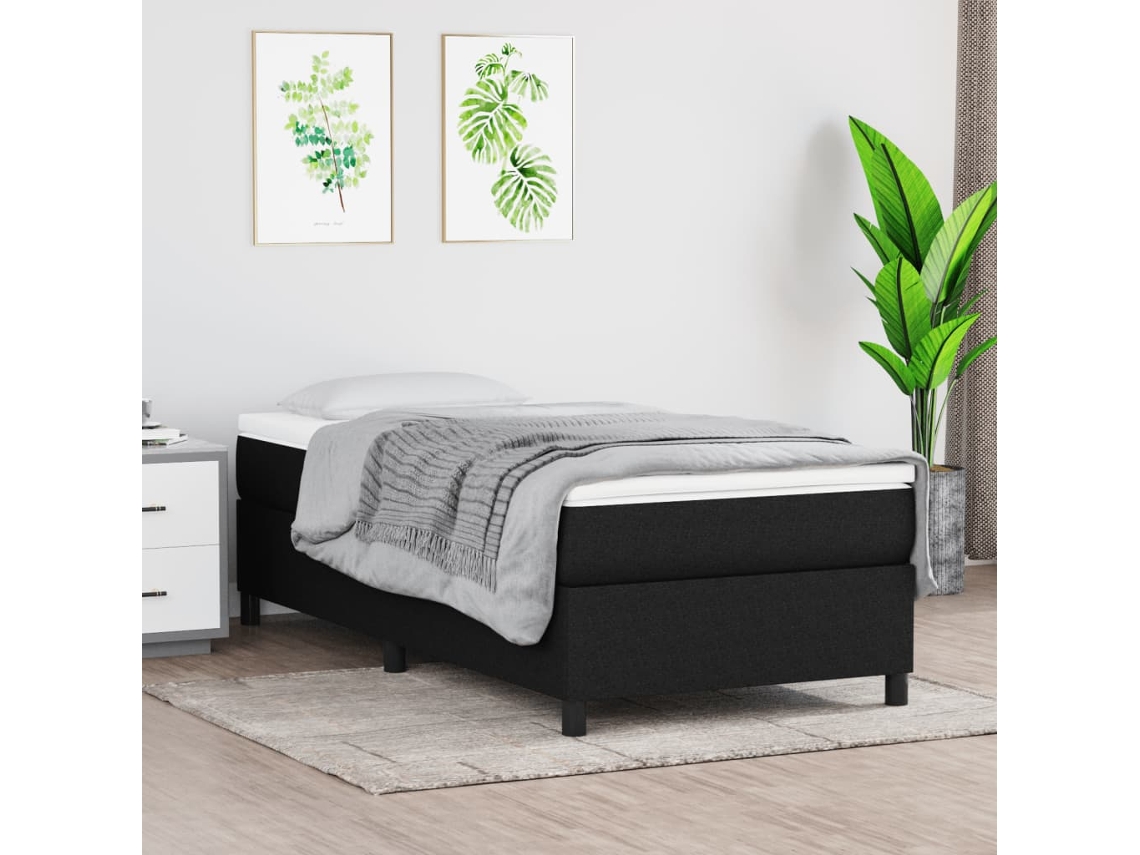 Cama Box Spring Con Colchón Tela Negro 80x200 Cm