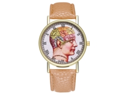 Reloj De Cuero Pu Unisex Dial Redondo Reloj De Pulsera De Cuarzo Beige Zhoulianfa
