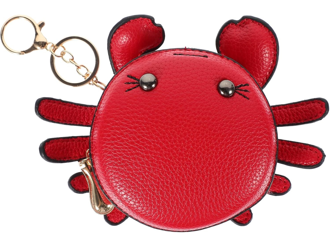 Monedero Pequeño De Piel Sintética Roja Con Decoración De Cangrejo, Ligero Y Fácil De Cuidar, De Mano.