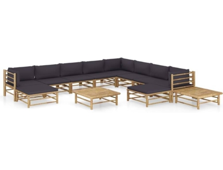 Conjunto 12 de muebles de jardín VIDAXL bambú con cojines gris oscuro