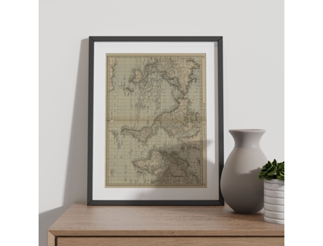 NACNIC Pósters Geográficos En Estilo Vintage. Mapamundi Clásico. Ilustraciones De Antiguos Mapamundis En Tonos Sepia. Tamaño A3, Con Marco Blanco.