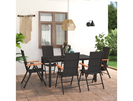 Conjunto 7 de comedor para jardín VIDAXL negro y marrón