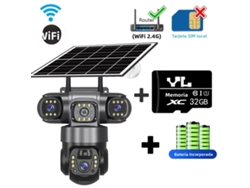 (tarjeta 32g) Cámara De Seguridad, 3 Lentes, Wifi, Energía Solar, Visión Nocturna Hd, Alarma.