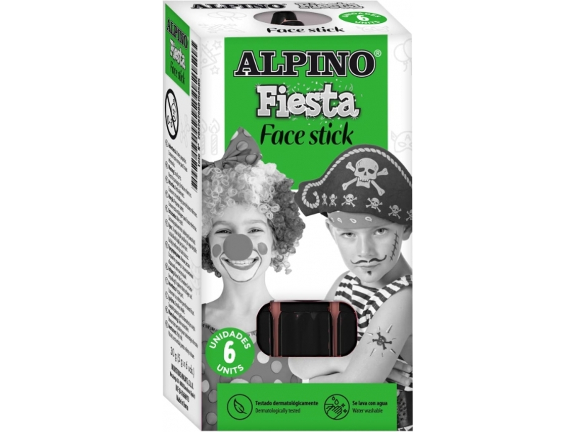 Paquete de 6 barras de pintura facial Fiesta Face Stick Sistema giratorio retráctil Se lava con agua Color Alpino dermatológicamente probado