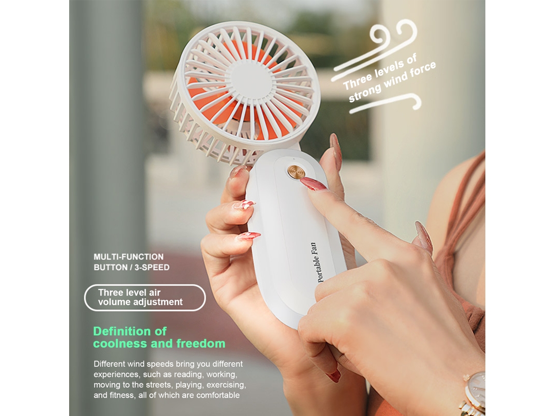 Mini ventilador de escritorio portátil con 3 velocidades, recargable, para colgar al cuello.