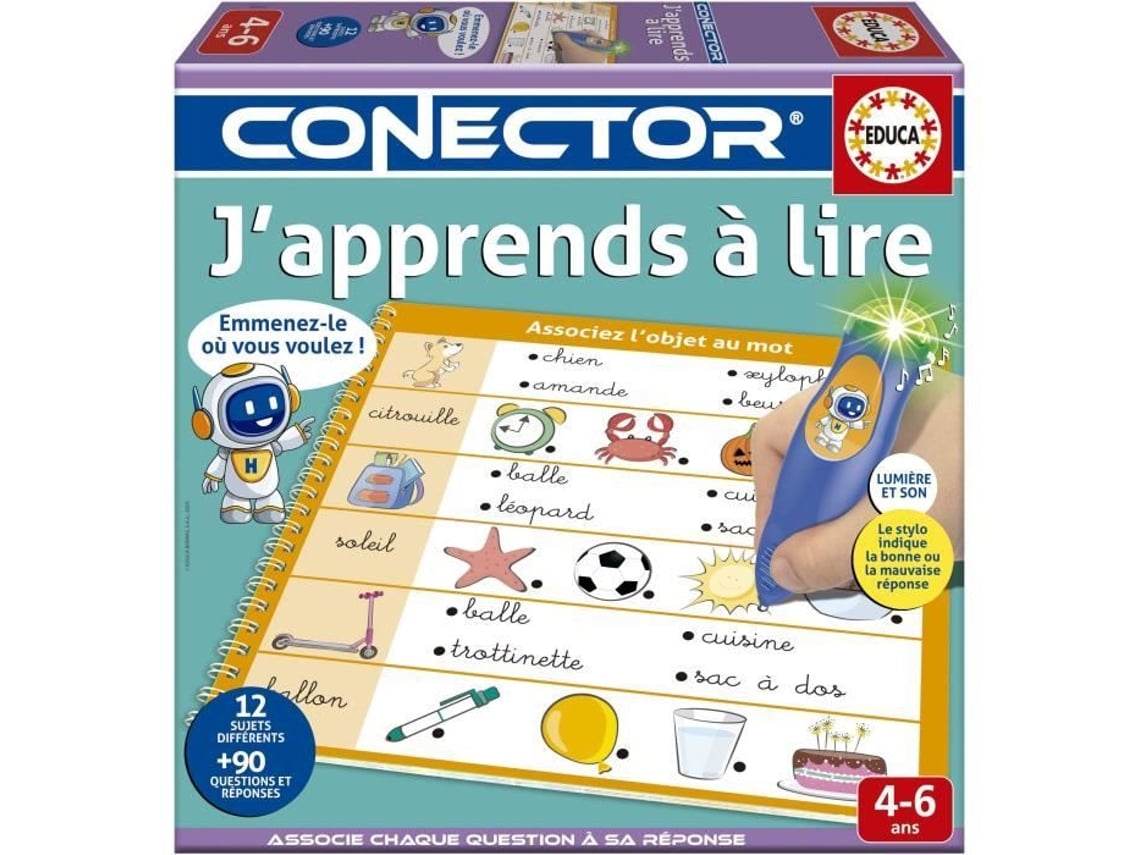 J'apprends À Lire Connector Educational Game Educa 90 Questions, 12 Themes, Book Format From 4 Years Old