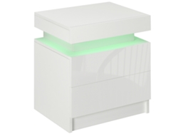 Mesita de noche LED RGB con 2 cajones, acabado brillante, color blanco.