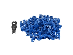 100 Unidades De Tampas Protetoras Azuis Para Hub Ethernet Lan Rj45 Contra Poeira, Com Trava E Chave Exclusivas.