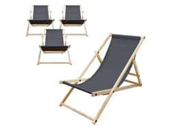 4xsilla De Playa Ecd Germany Antracita Madera De Pino Tejido Impermeable Carga Hasta 120kg