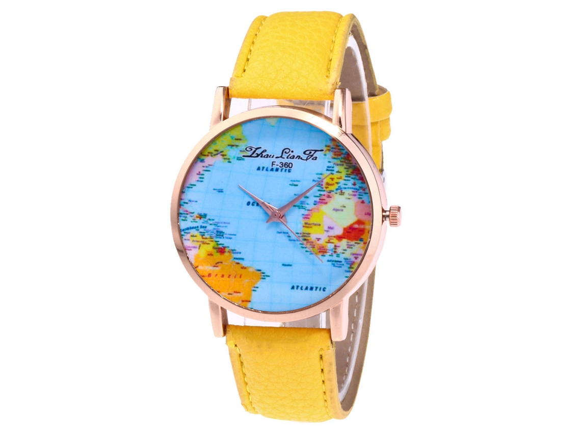 Reloj De Pulsera Unisex De Cuarzo Con Esfera Redonda Y Correa De Cuero (amarillo)