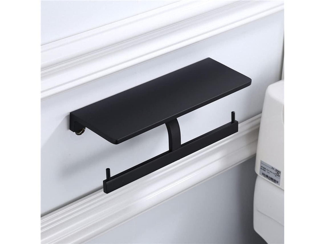 Soporte De Pared Negro Para Papel Higiénico Con Estante