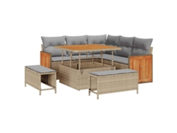 Maison Exclusive - Conjunto de sofás de jardín de 9 piezas, mimbre beige y gris claro