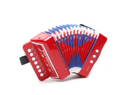 Acordeón infantil rojo de 7 teclas y 2 bajos - Instrumento musical educativo para niños - Stelasplen