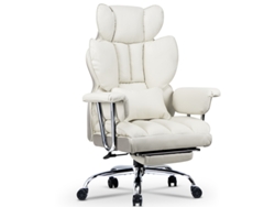 Sillón de oficina ergonómico BOTIFLY gran sillón de dirección en cuero PU con reposapiés y cojín de apoyo lumbar Blanco