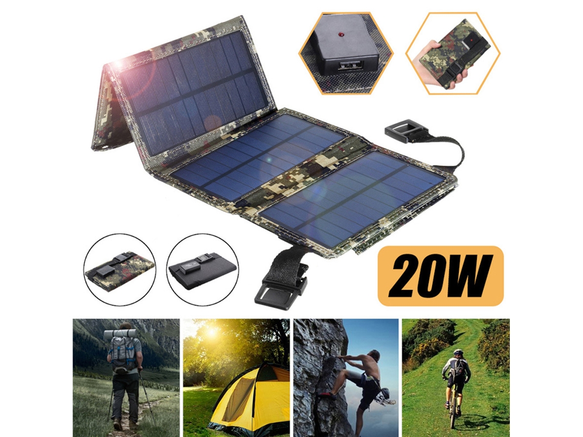 Panel Solar Usb Portátil De 20 W Para Camping, Senderismo, Cargador De Móvil, Plegable, Extraíble, Para Uso En Exteriores.