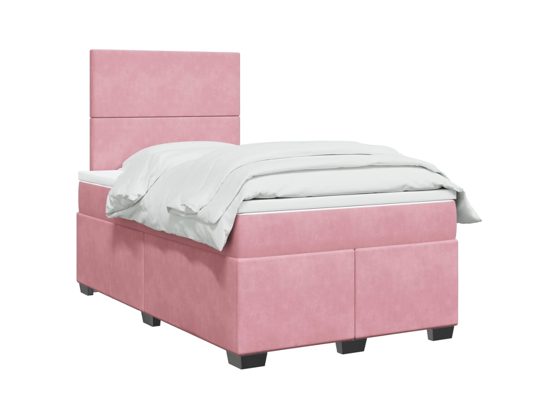 Cama Box Spring Con Colchón Terciopelo Rosa 120x200 Cm