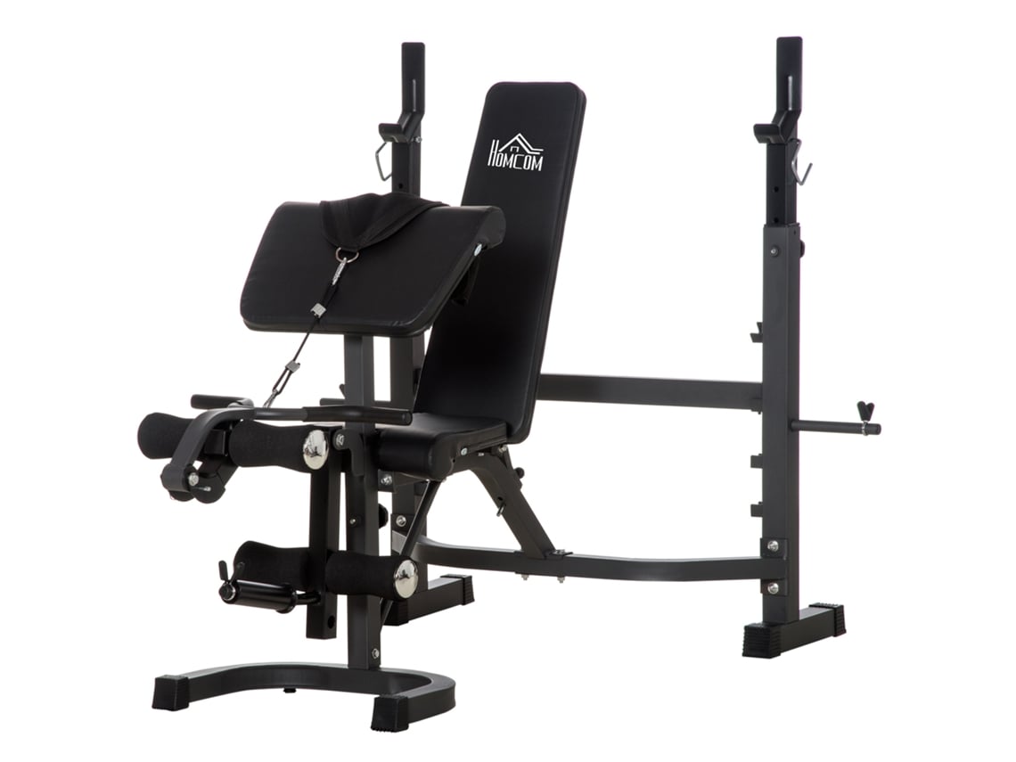 Banco De Pesas Multifuncional Con Soporte Para Barra, Capacidad De 300 Kg, Respaldo Ajustable, 187 X 140 X 117-136 Cm.