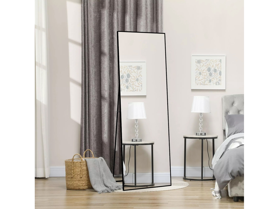 Espejo de pie rectangular, 177 x 77 cm, espejo grande para suelo o pared, negro. YCONE