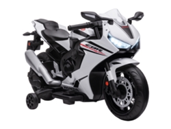 Motocicleta infantil con licencia, para edades de 3 a 5 años, con faros, claxon, ruedines y caballete, color blanco, 90x44x52