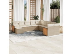 Conjunto de sofá de jardín de 11 piezas con cojines, mimbre sintético beige, DKD Home Decor