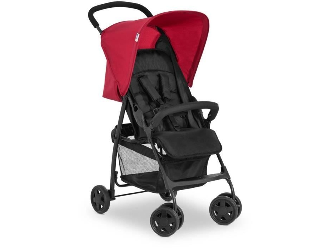 Cochecito de bebé Hauck Sport, plegable y reclinable, con capota parasol, 4 ruedas, negro/rojo
