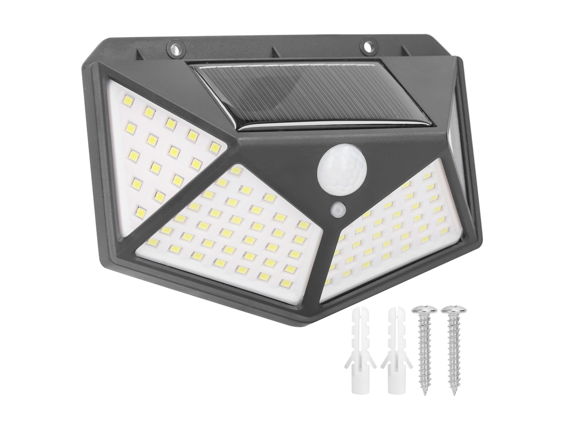 Lámpara de pared solar 2026 con 100 LED, resistente al agua, con sensor de movimiento para pasillo y balcón.