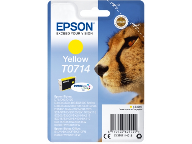 Cartucho de tinta original EPSON T0714, Guepardo 5,5 ml , Amarillo, C13T07144012
