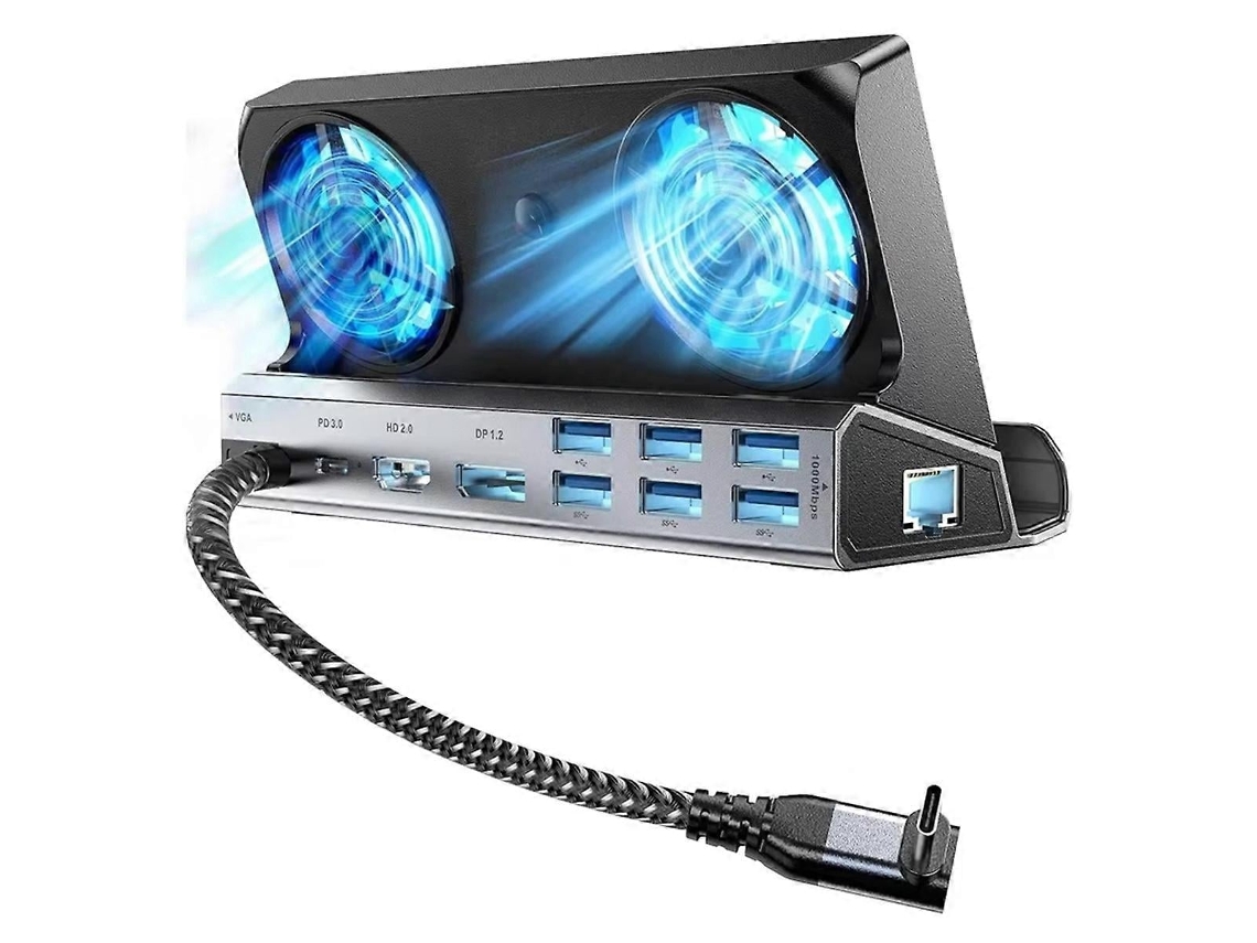 Estación de acoplamiento con ventilador doble 11 en 1 para controladores PD Ally/Switch/Legion Go de .4k, 60 Hz, 1080p y 100 W