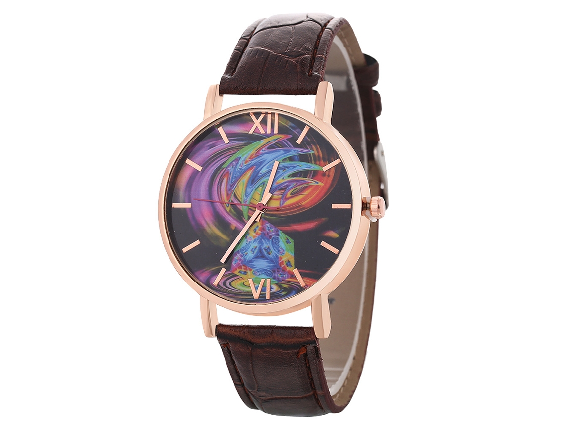 Reloj De Pulsera Analógico De Cuarzo Redondo, Unisex, Color Café.