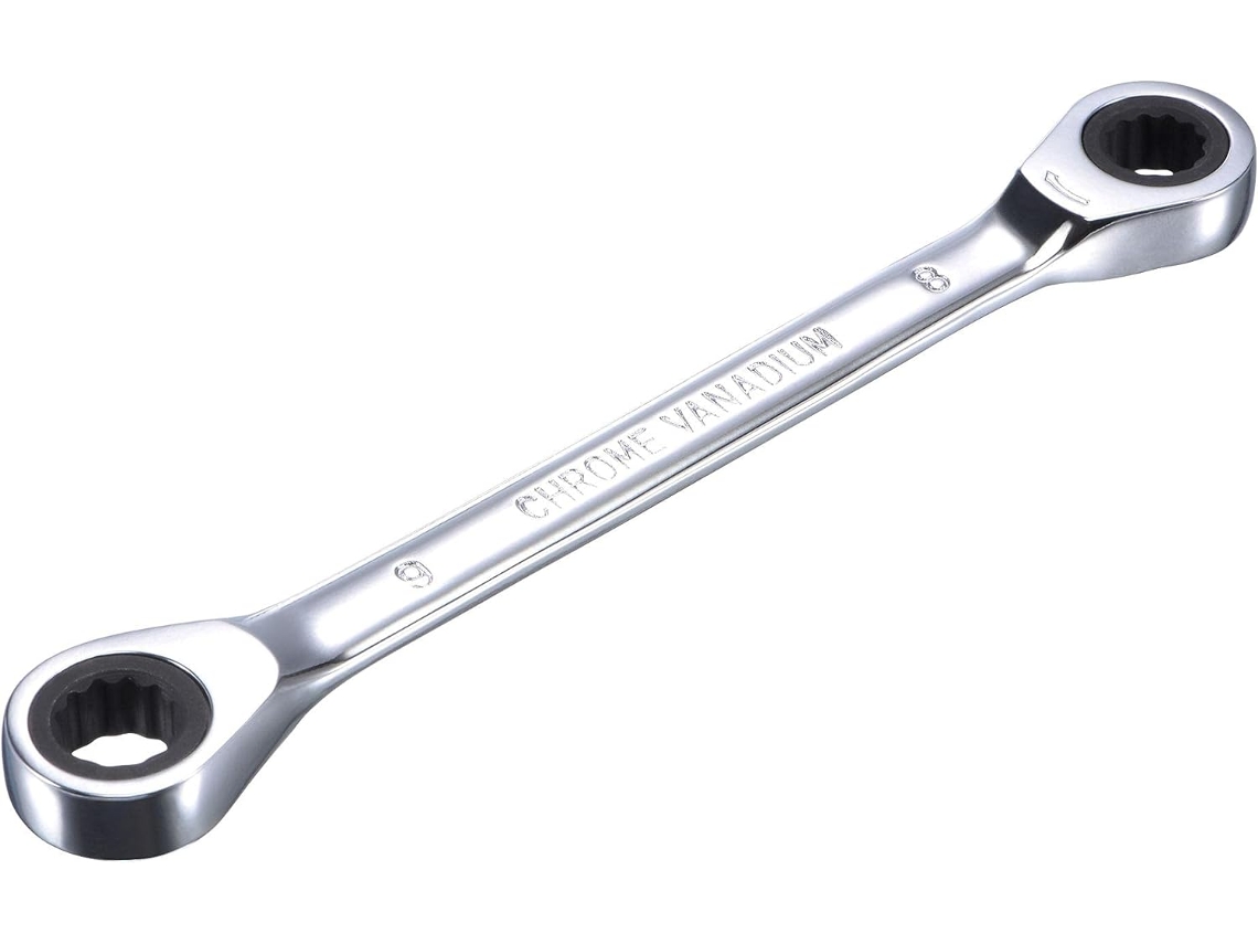 Llave De Carraca De Doble Extremo (8 Mm X 9 Mm) Métrica, 72 Dientes, 12 Puntas, Cr-v.