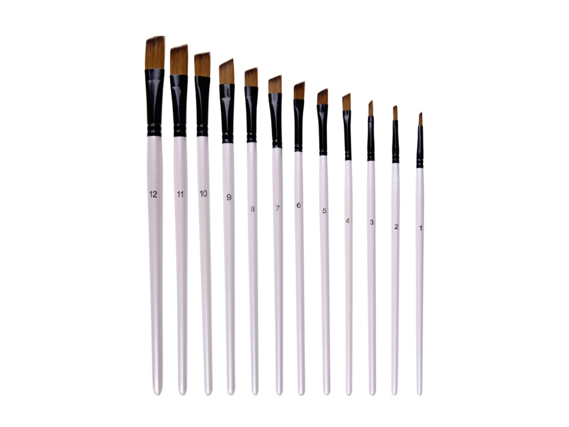 Conjunto De 12 Pincéis Angulares De Nylon Para Pintura Acrílica Óleo Aguarela Artista Profissional Branco