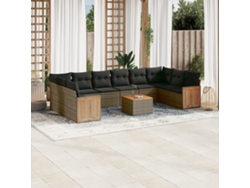 Conjunto de sofá de jardín de 11 piezas con cojines, ratán gris, DKD Home Decor