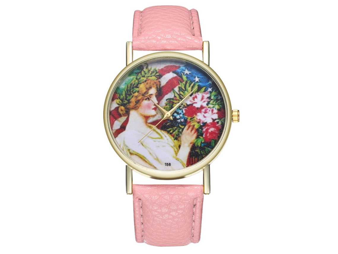 Reloj De Cuarzo Con Correa De Cuero Pu Fashion, Diseño Cartoon, Unisex (rosa)