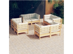 Pcs Conjunto Lounge Jardim C/ Almofadões Cor Creme Pinho Dkd Home Decor