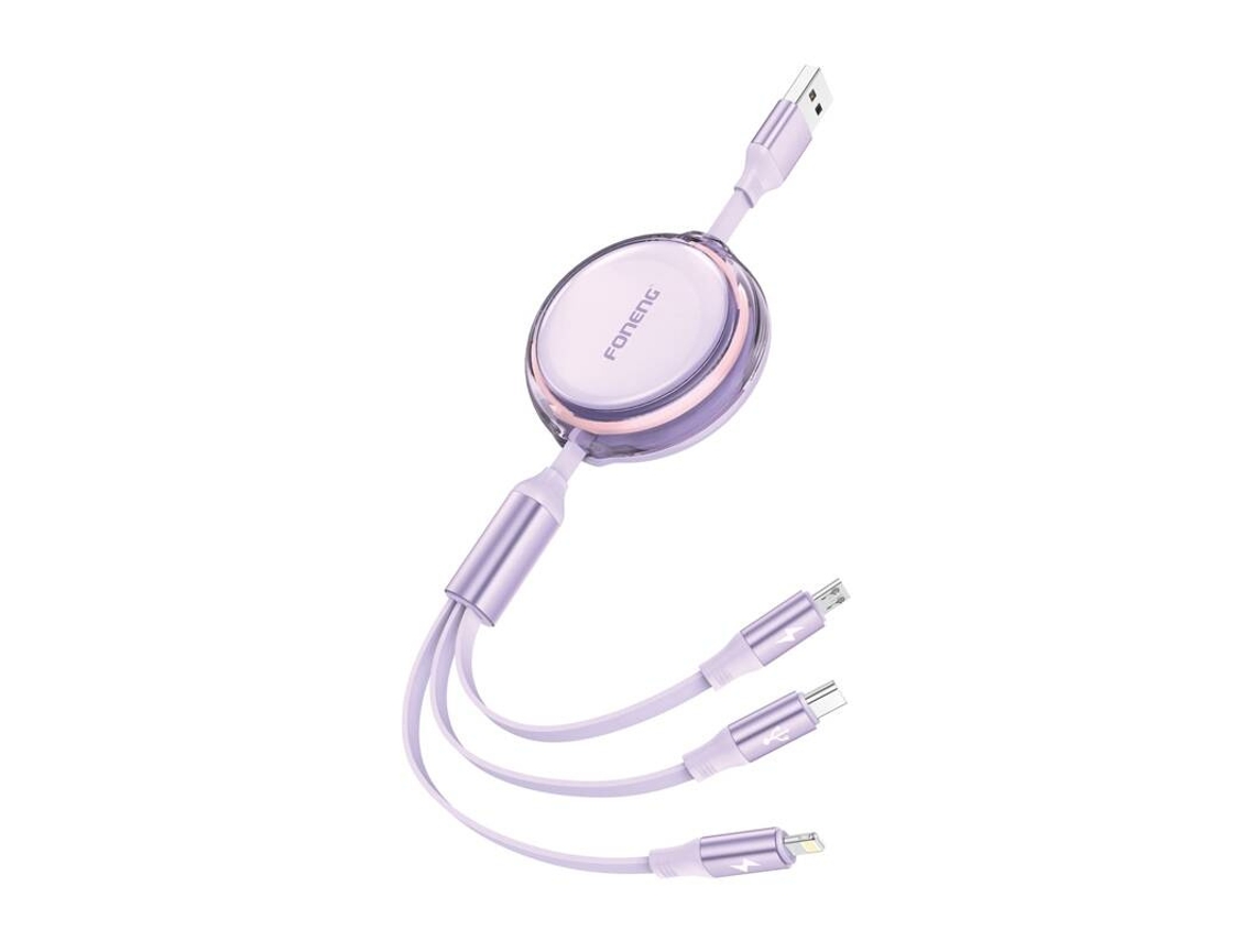 Cable Foneng 3 en 1 de 1,1 m para teléfonos móviles Android y Apple a Lightning USB C Micro