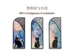 Juego de 6 marcapáginas de gato negro, PVC mate, papelería retro Mdug (estilo D)