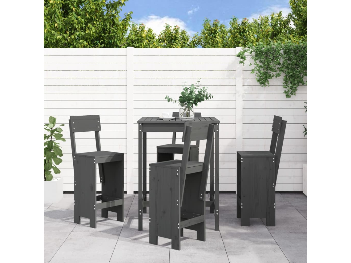 Juego de bar de jardín de 5 piezas en pino macizo gris DKD Home Decor