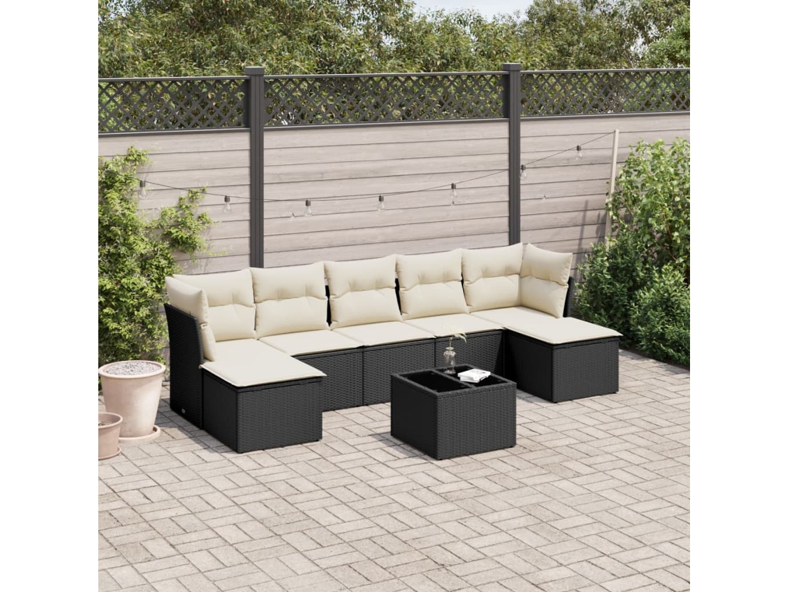 Conjunto de sofá de jardín de 8 piezas con cojines en mimbre sintético negro de DKD Home Decor
