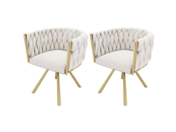 Juego De 2 Sillas Giratorias De Terciopelo Con Reposabrazos - Patas De Metal Dorado - Beige