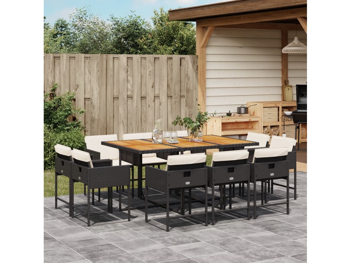 Juego de comedor de jardín de 11 piezas con cojines de mimbre negros de DKD Home Decor