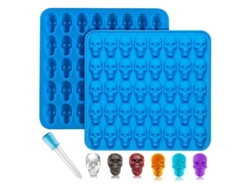 Molde de silicona Rebe con forma de calavera, con 2 piezas y gotero, antiadherente, apto para uso alimentario, para chocolates y gominolas, color azul.