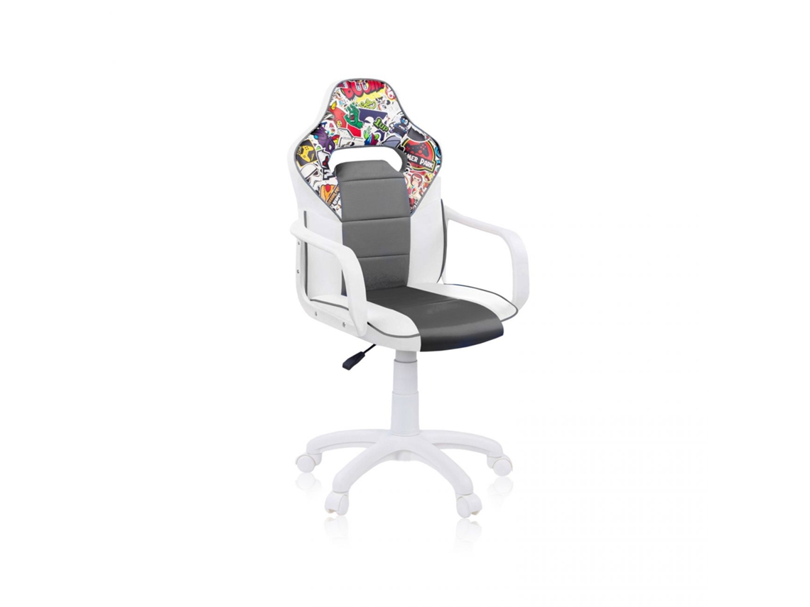 Silla gaming con ruedas y reposabrazos 98-109,5 cm DRW Sticker - Blanco - Gris DRW 46,5 x 98-108 x 46cm cm