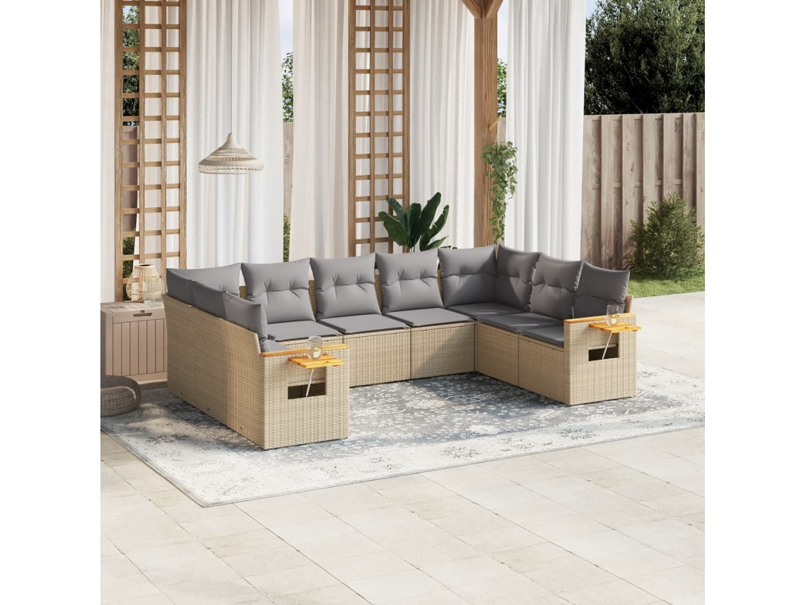 Conjunto de 9 sofás de jardín con cojines de mimbre beige de Dkd Home Decor