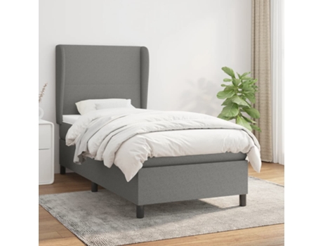 vidaXL Cama con somier y colchón 90x200 cm tela gris oscuro