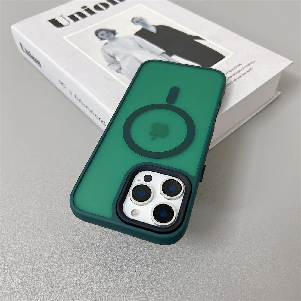 (iphone 15 Pro, Verde Oscuro) Funda De Carga Inalámbrica Magnética Magsafe Para Iphone, Con Acabado Mate.