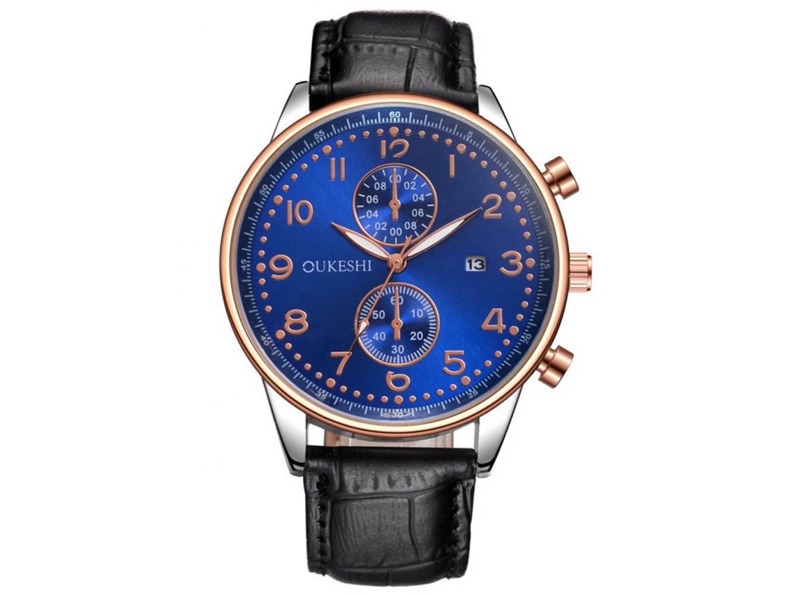 Reloj De Cuarzo Para Hombre Con Correa De Piel Sintética Azul Marino Y Esfera Analógica Redonda.